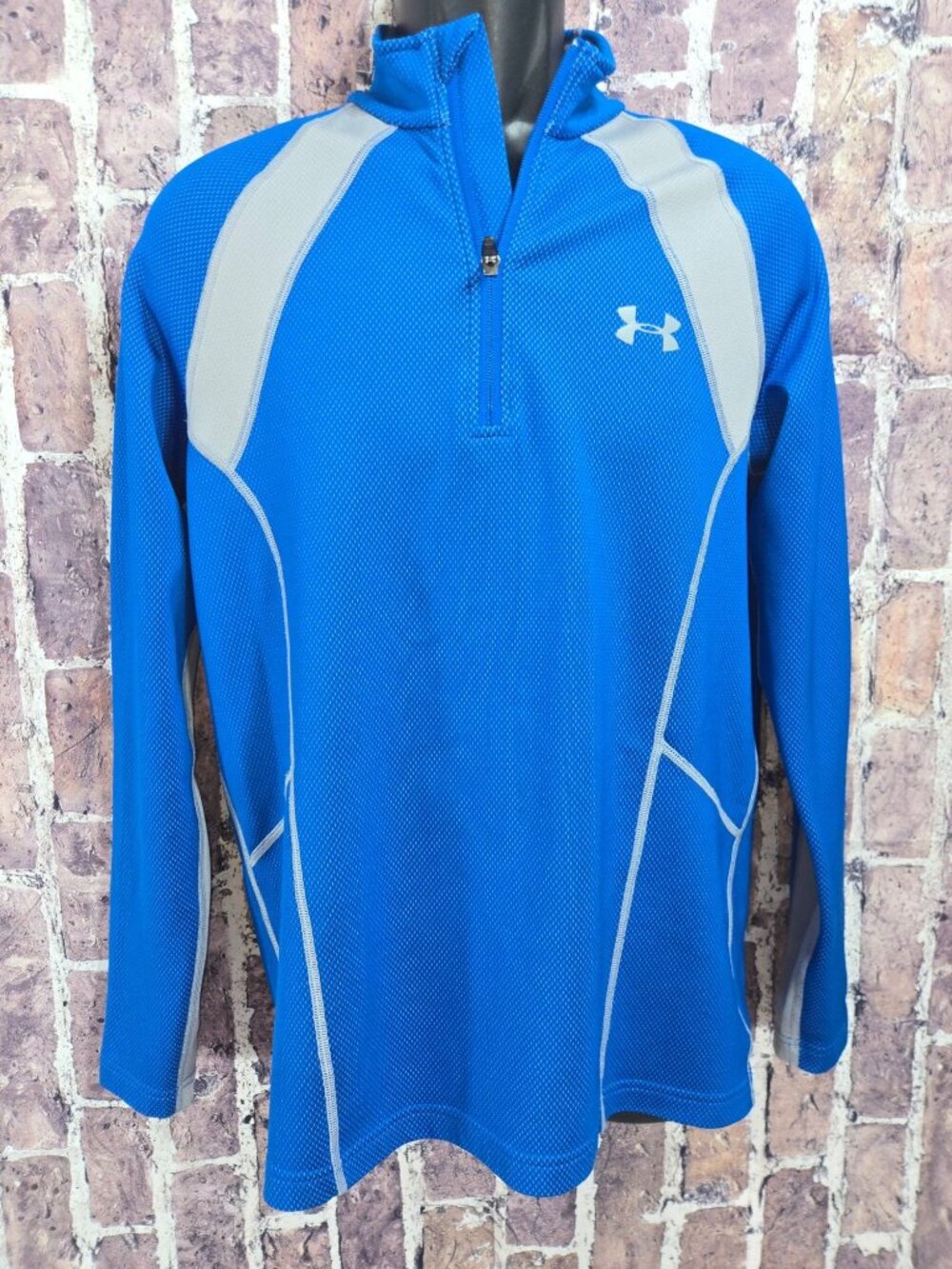Under Armour Mens ColdGear Fitted 1/4 Zip Pullover Shirt Medium Blue Gray